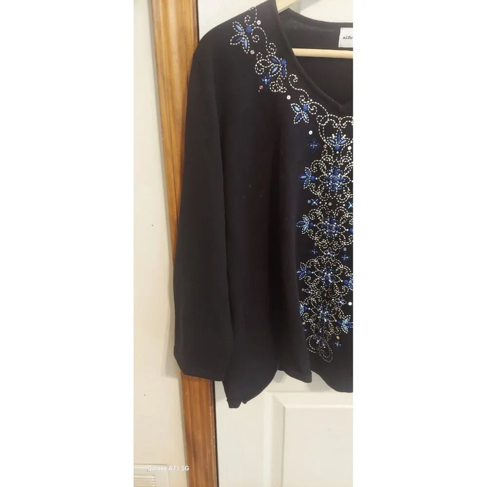 Alfred Dunner‎ Sweater Womens size XL Black Wool Blend Floral Embroidered